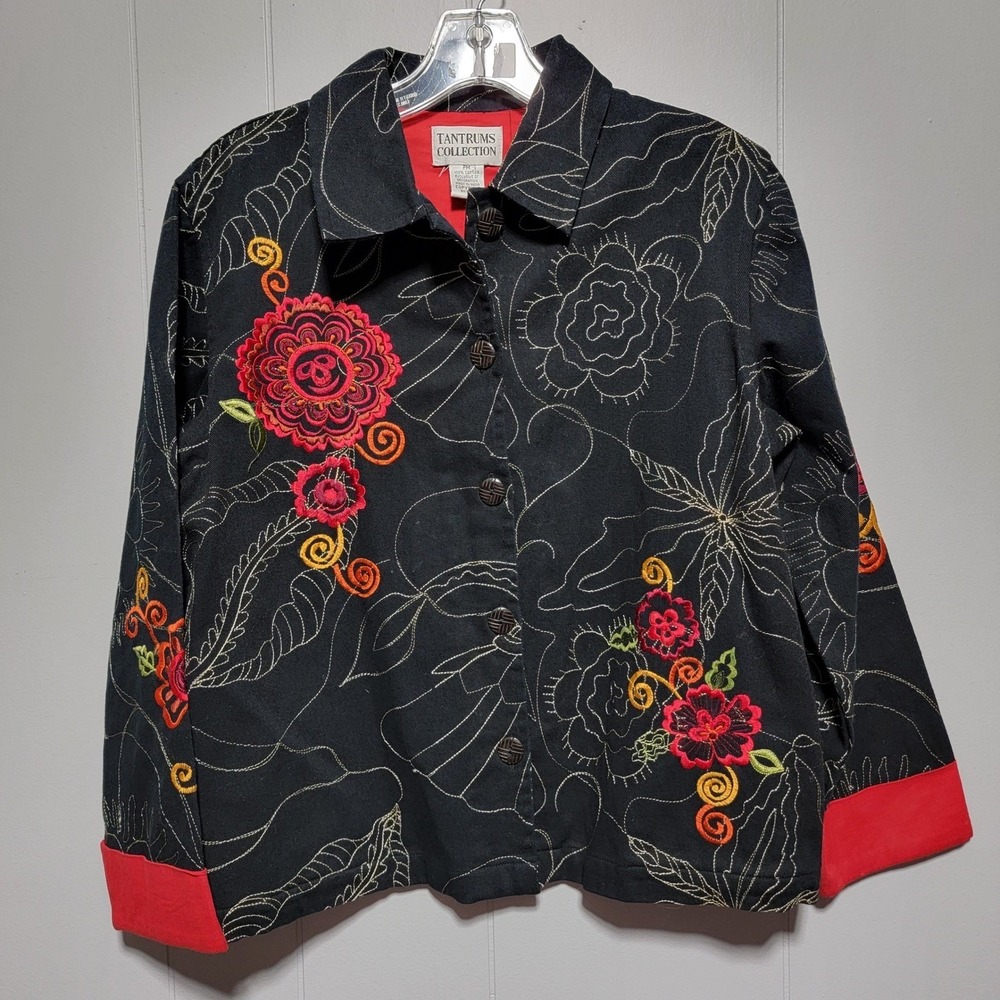 Tantrums Collection Embroidered Floral Black Jacket‎ Women's Size PM